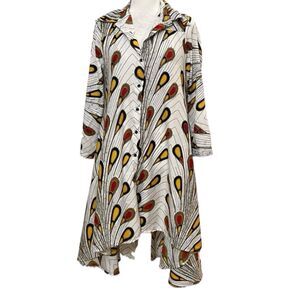 Step In Style 100% Cotton Peacock African Print Hi Lo Handkerchief Midi Dress 2X
